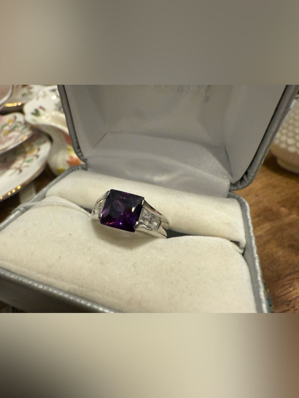 Sterling Silver Purple Square-Cut Gemstone Ring